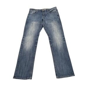 BKE Nolan Straight Leg Jeans Mens 36x33 Blue Medium Wash Denim Button Fly Buckle